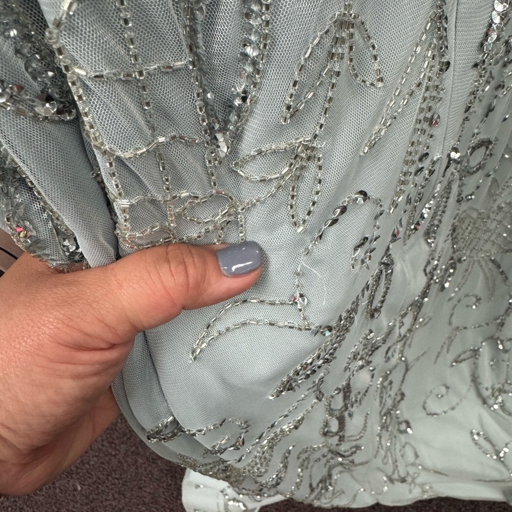 Elegant Light Gray silver Beaded Dress - Picture 6 of 9